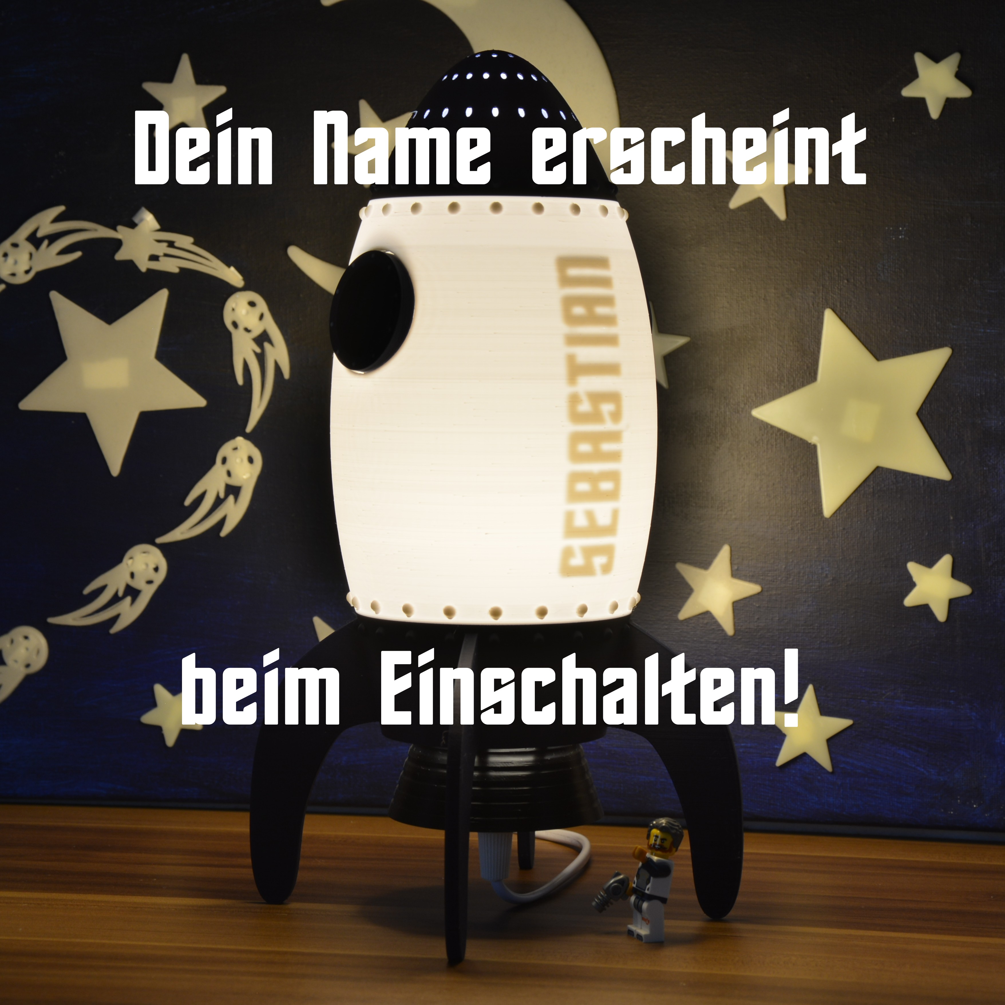 Individuelle Raketenlampe mit verstecktem Namen